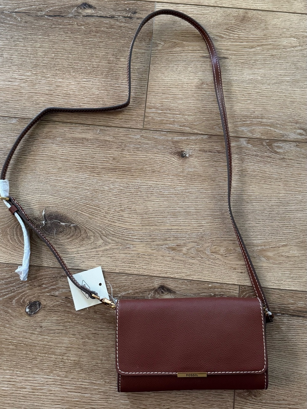 Fossil Brown Pebbled Leather Crossbody Wallet
